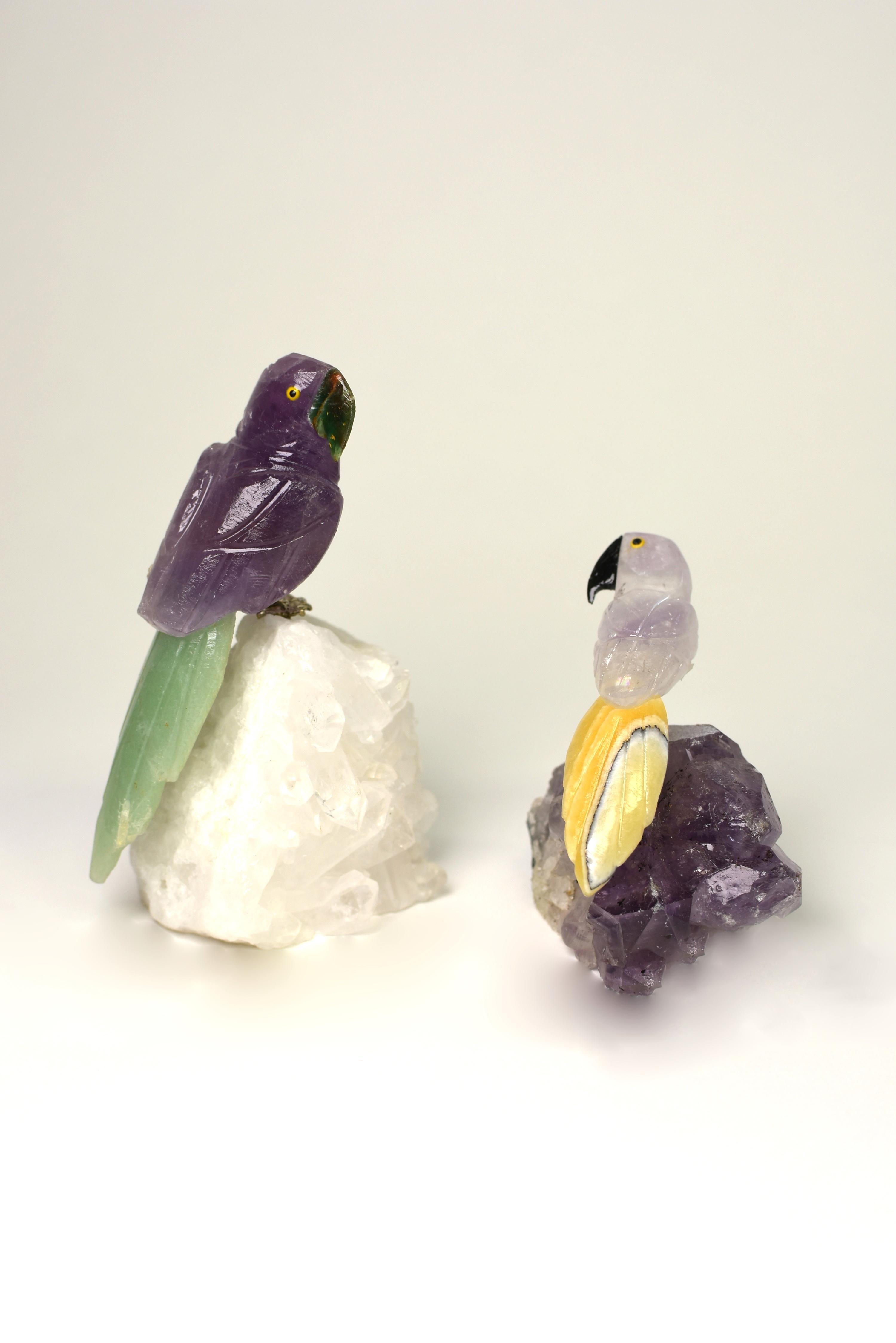 Amethyst Parrots on Rock Crystal 11
