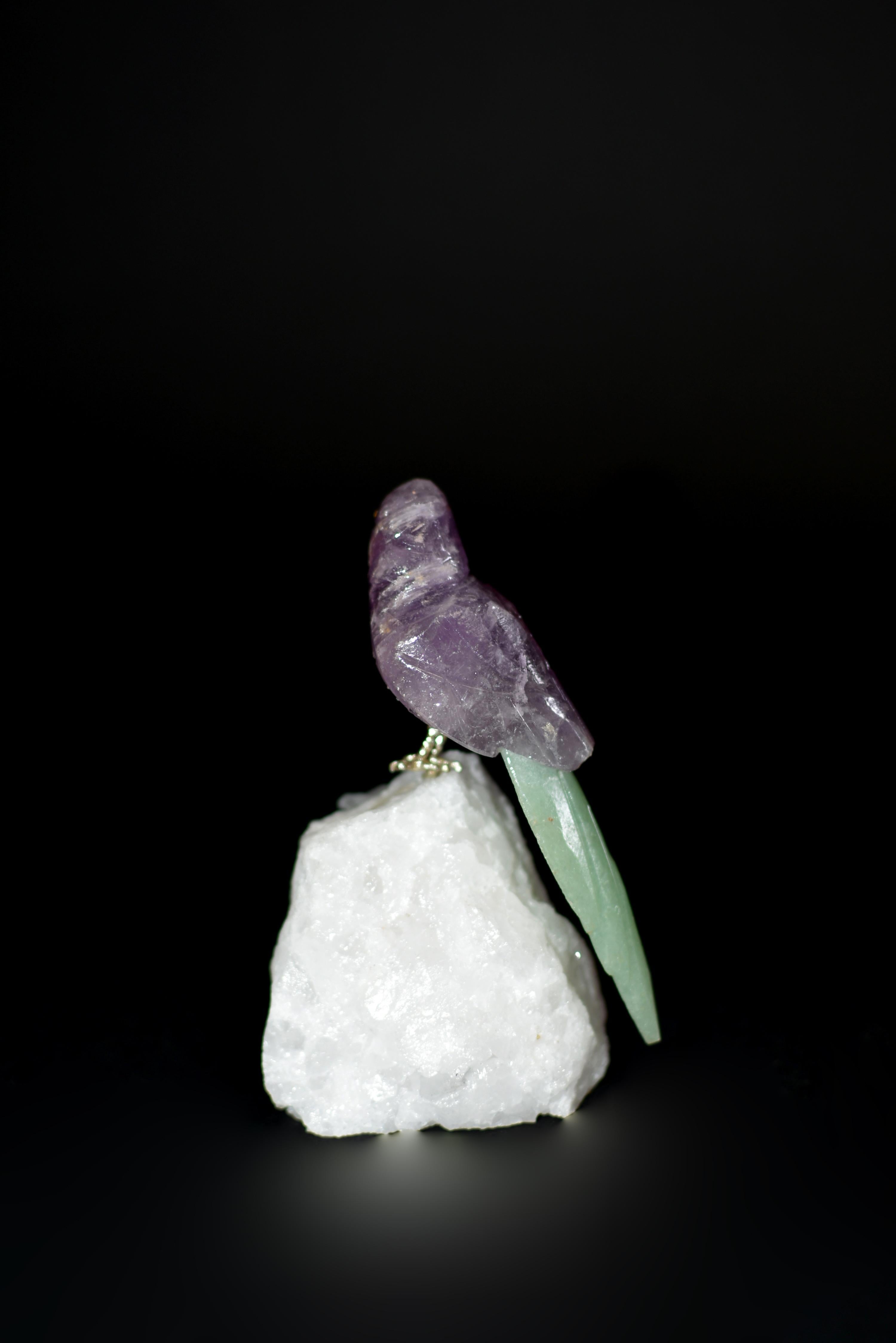 Amethyst Parrots on Rock Crystal In Good Condition In Somis, CA