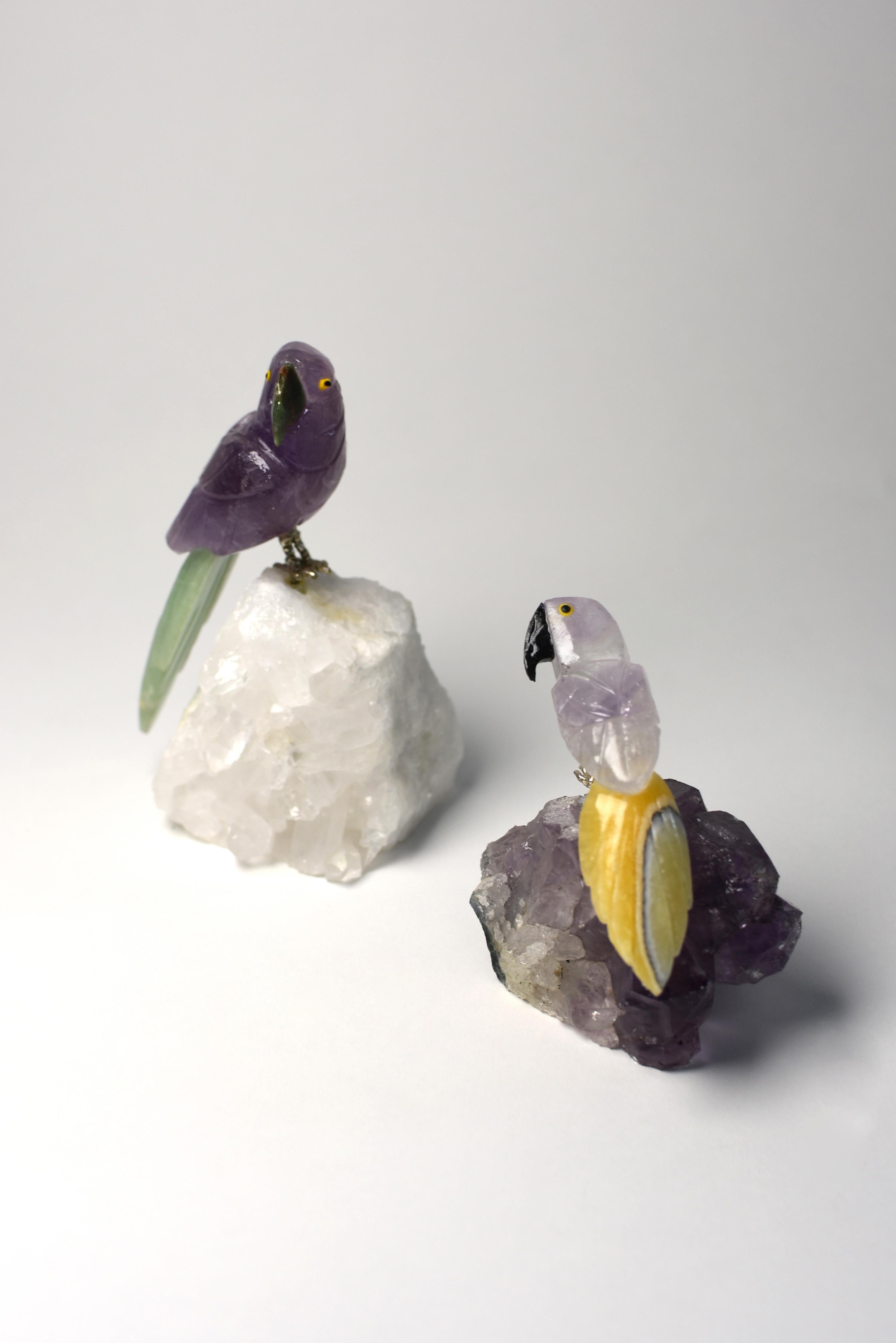 Amethyst Parrots on Rock Crystal 1