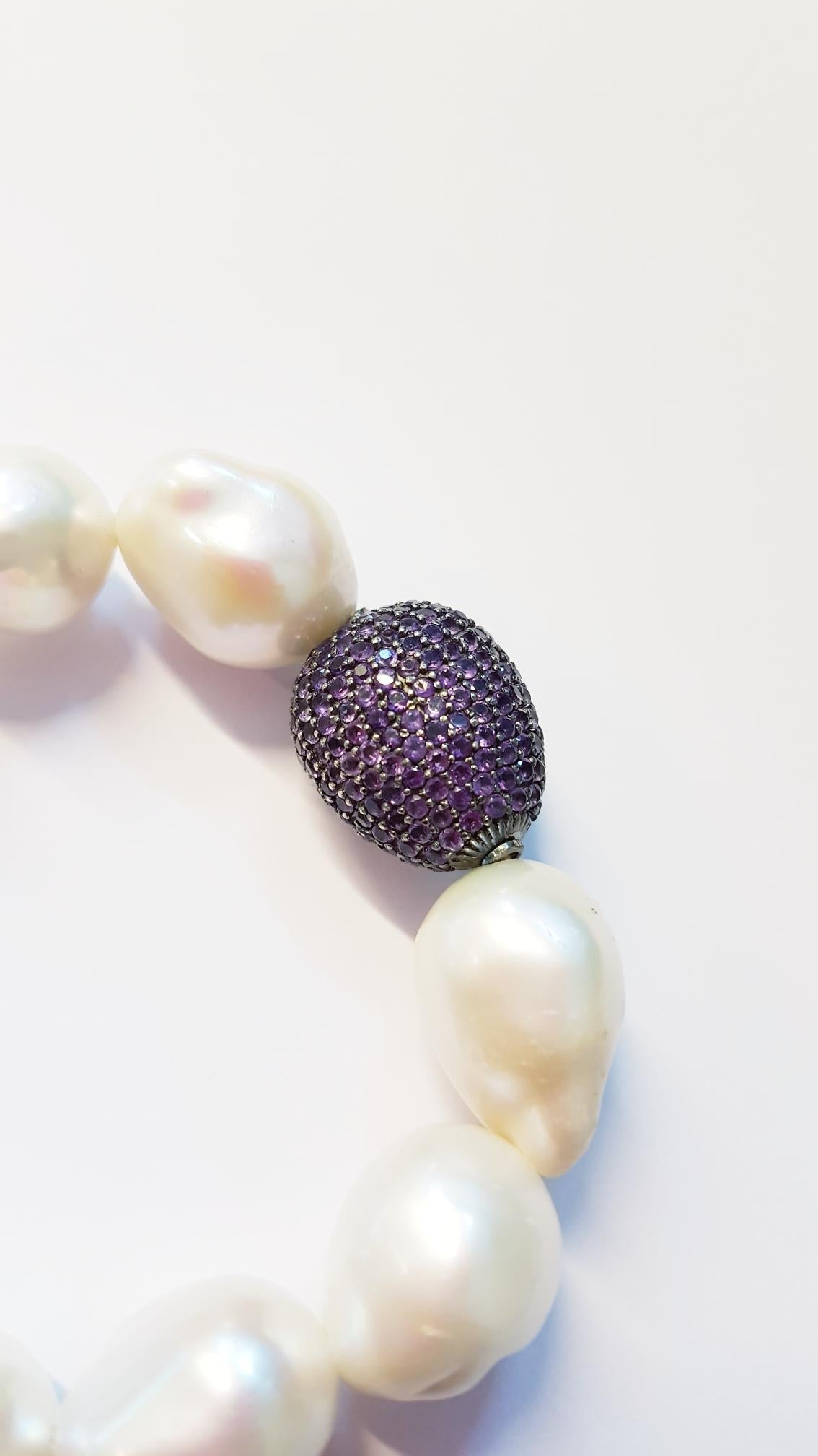 Artisan Amethyst Pave and Pearls Bracelet For Sale