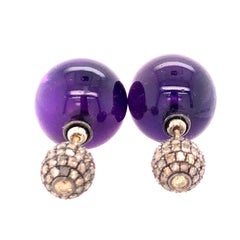 Amethyst & Pave Diamond Ball Earrings Made In 14k Gold