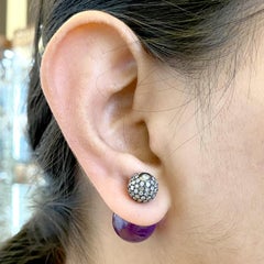 Amethyst & Pave Diamond Ball Tunnel Earrings Made in 14k Gold & Silver