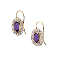 Amethyst Pave Diamond Yellow Gold Estate Earrings