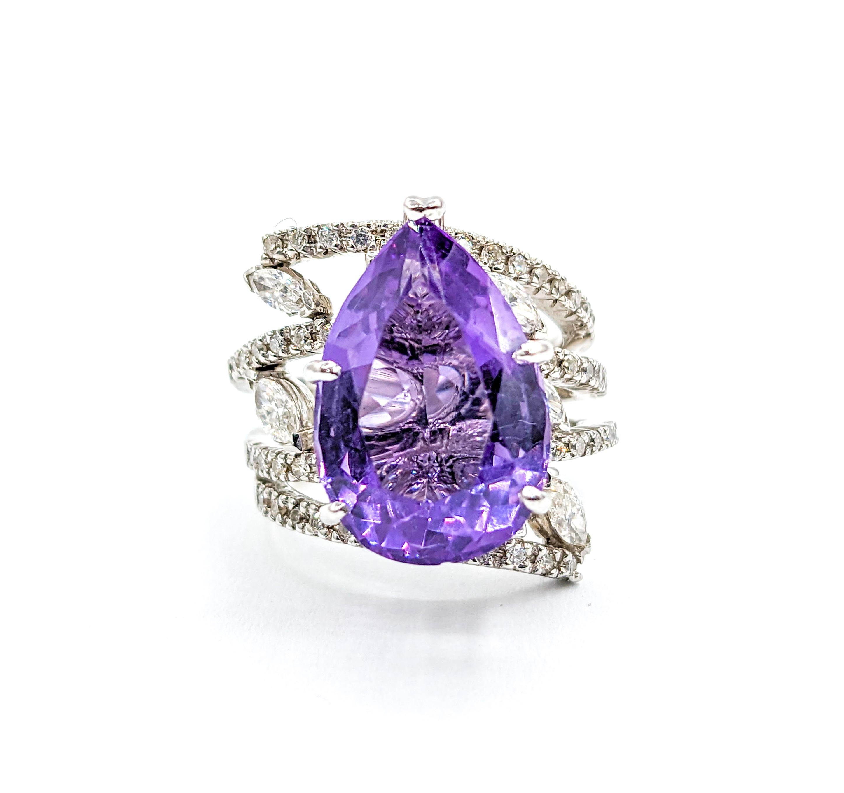 Amethyst Pear & Diamond Statement Ring in White Gold 5