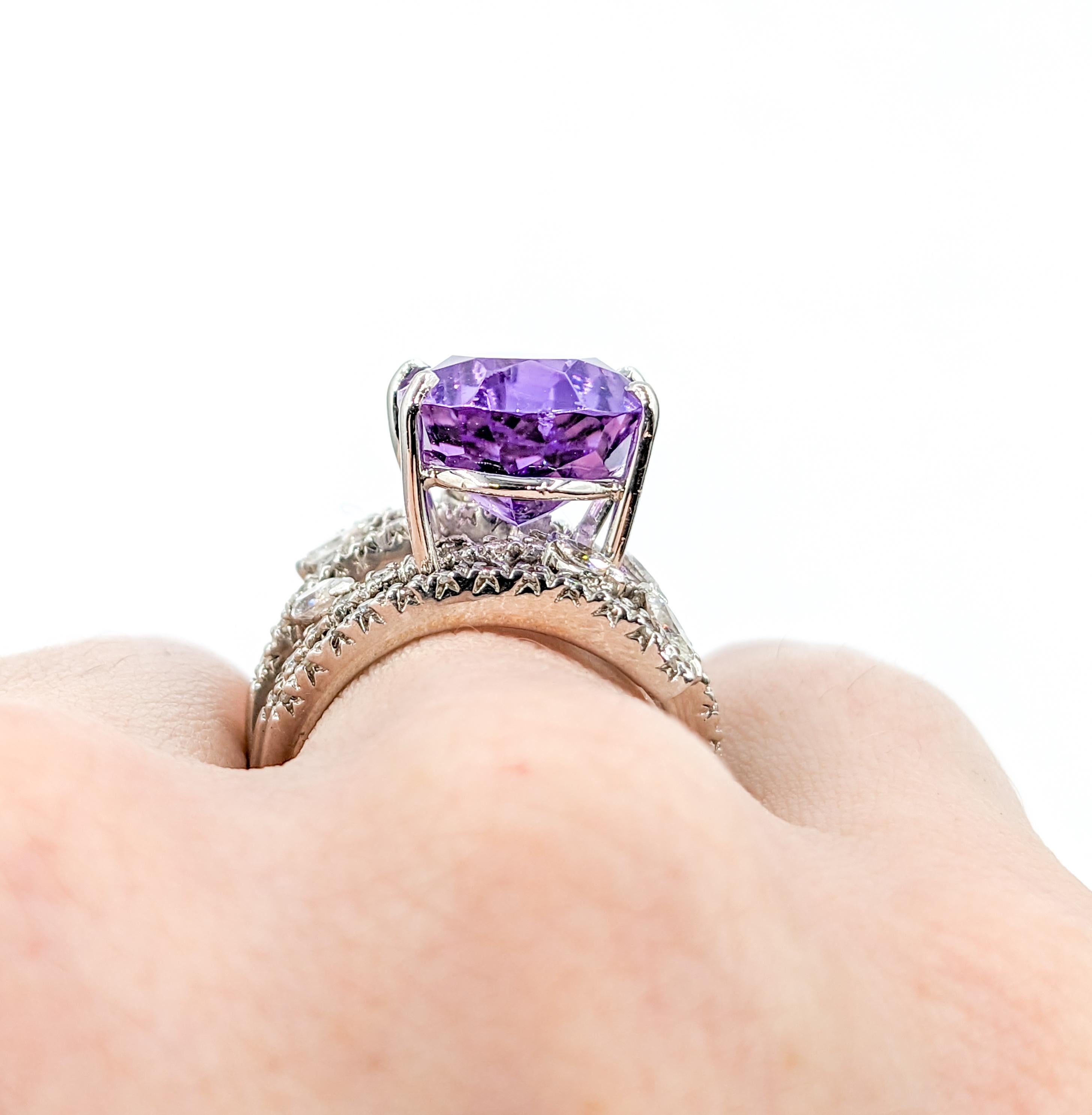 Pear Cut Amethyst Pear & Diamond Statement Ring in White Gold