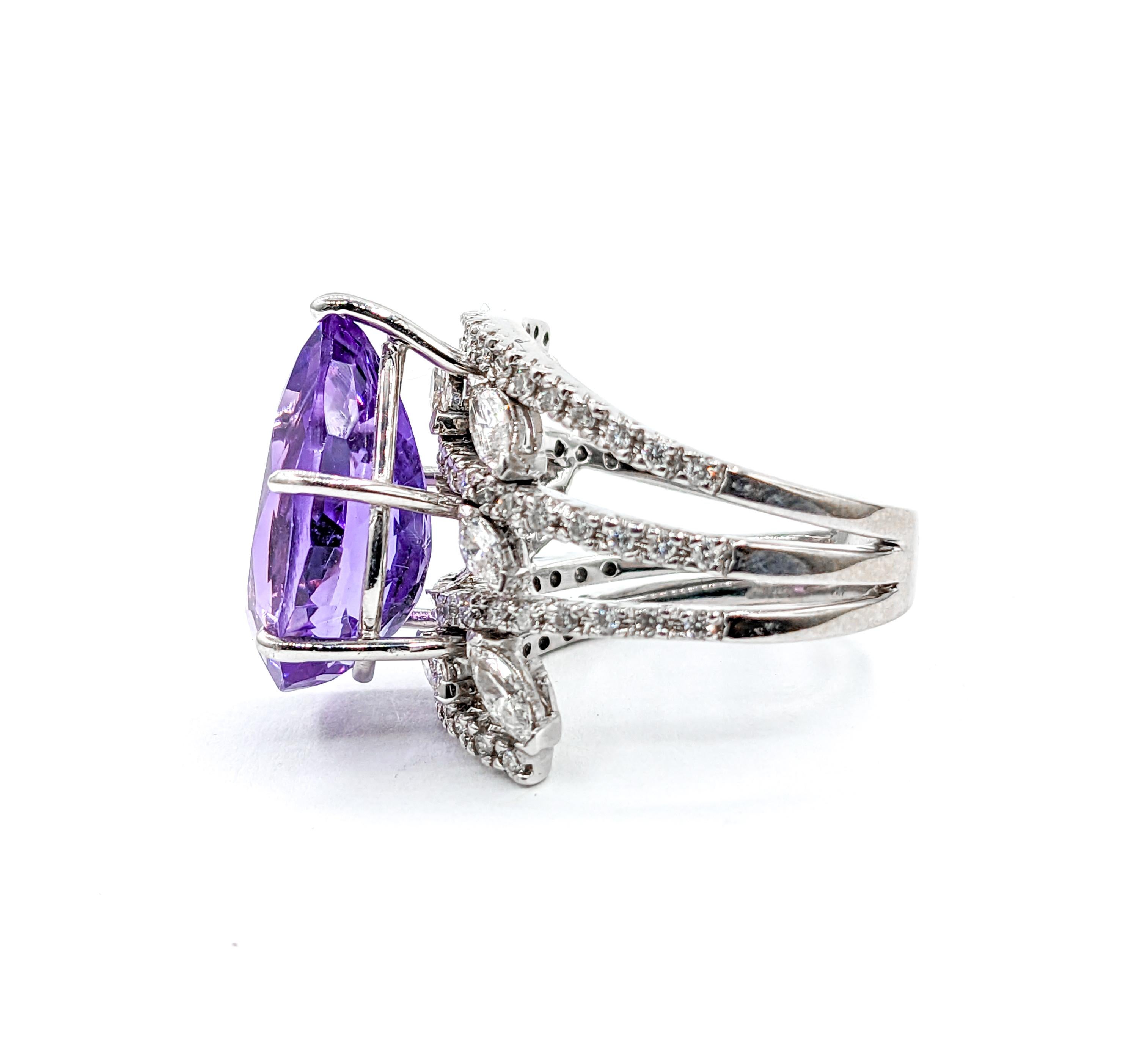 Amethyst Pear & Diamond Statement Ring in White Gold 1