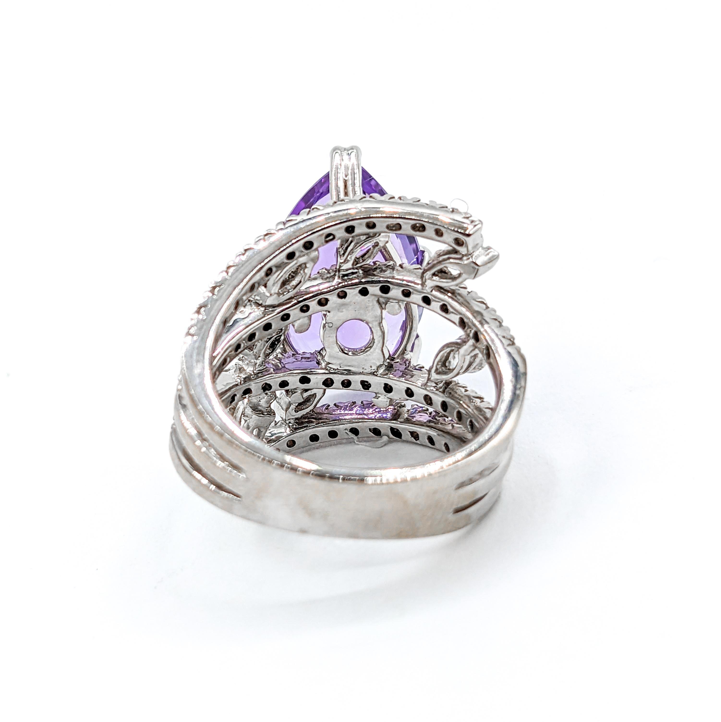 Amethyst Pear & Diamond Statement Ring in White Gold 2