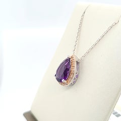 Amethyst Pear Shape accented by Brown Diamond Sterling Silver Rose Gold Pendant