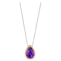 Amethyst Pear Shape accented by Brown Diamond Sterling Silver Rose Gold Pendant