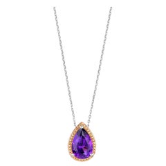 Amethyst Pear Shape Accented by Brown Diamond Sterling Silver Rose Gold Pendant