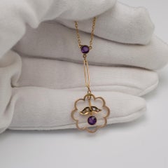 Amethyst & Pearl Drop Pendant Necklace with Split Gold Chain