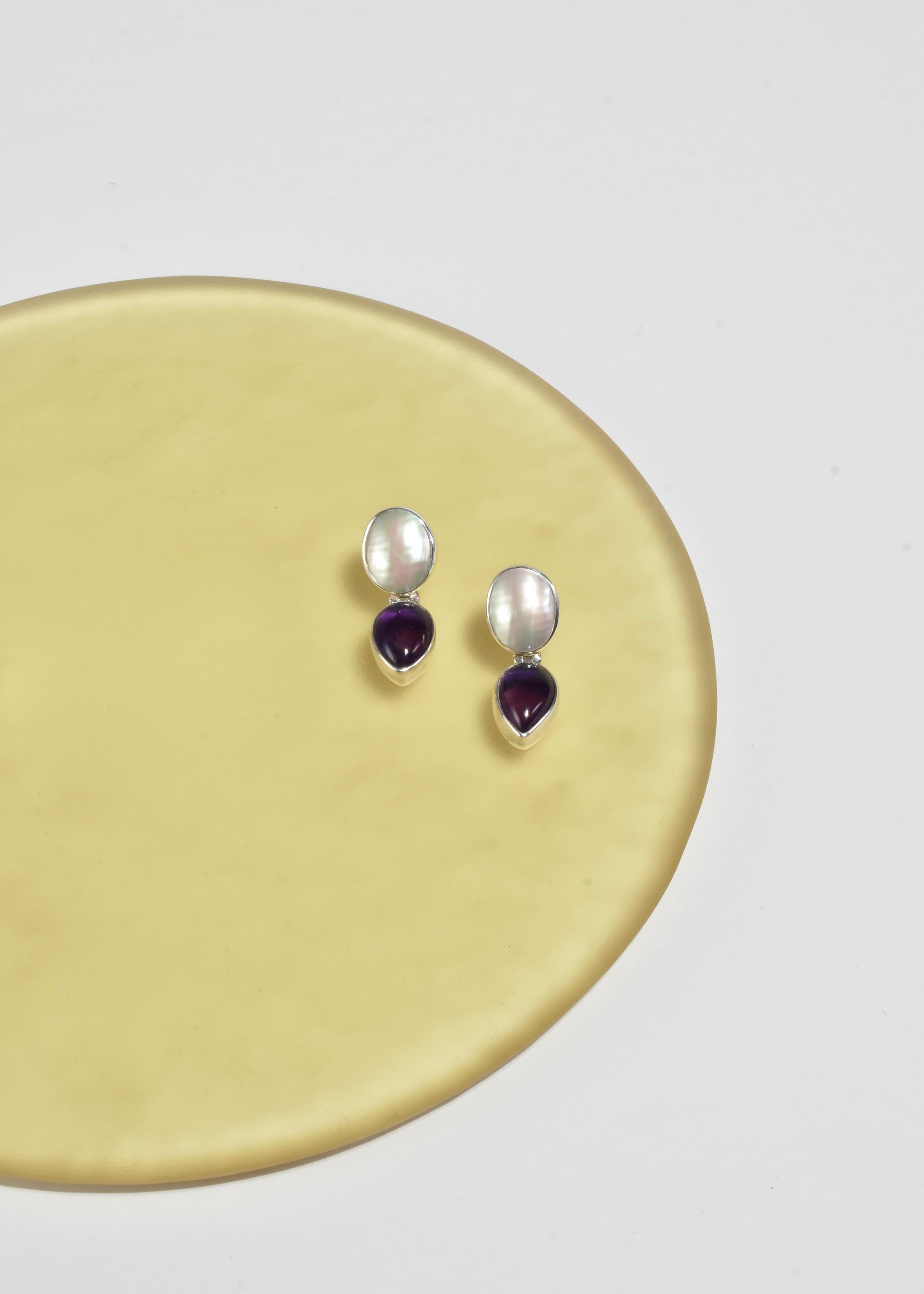Cabochon Amethyst Pearl Earrings For Sale