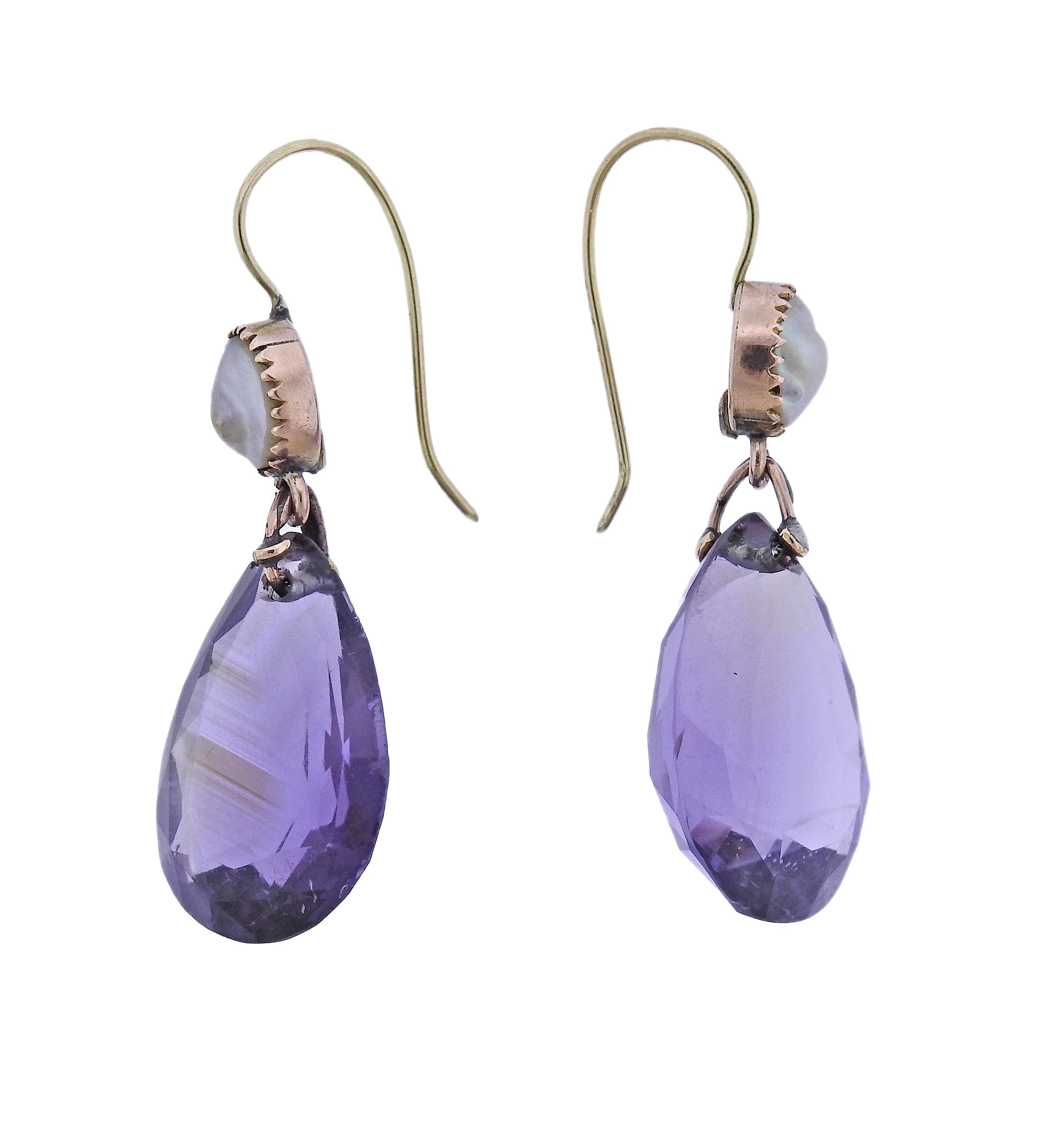 pearl and amethyst earrings