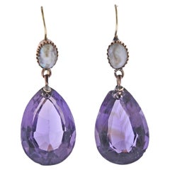 Vintage Amethyst Pearl Gold Drop Earrings