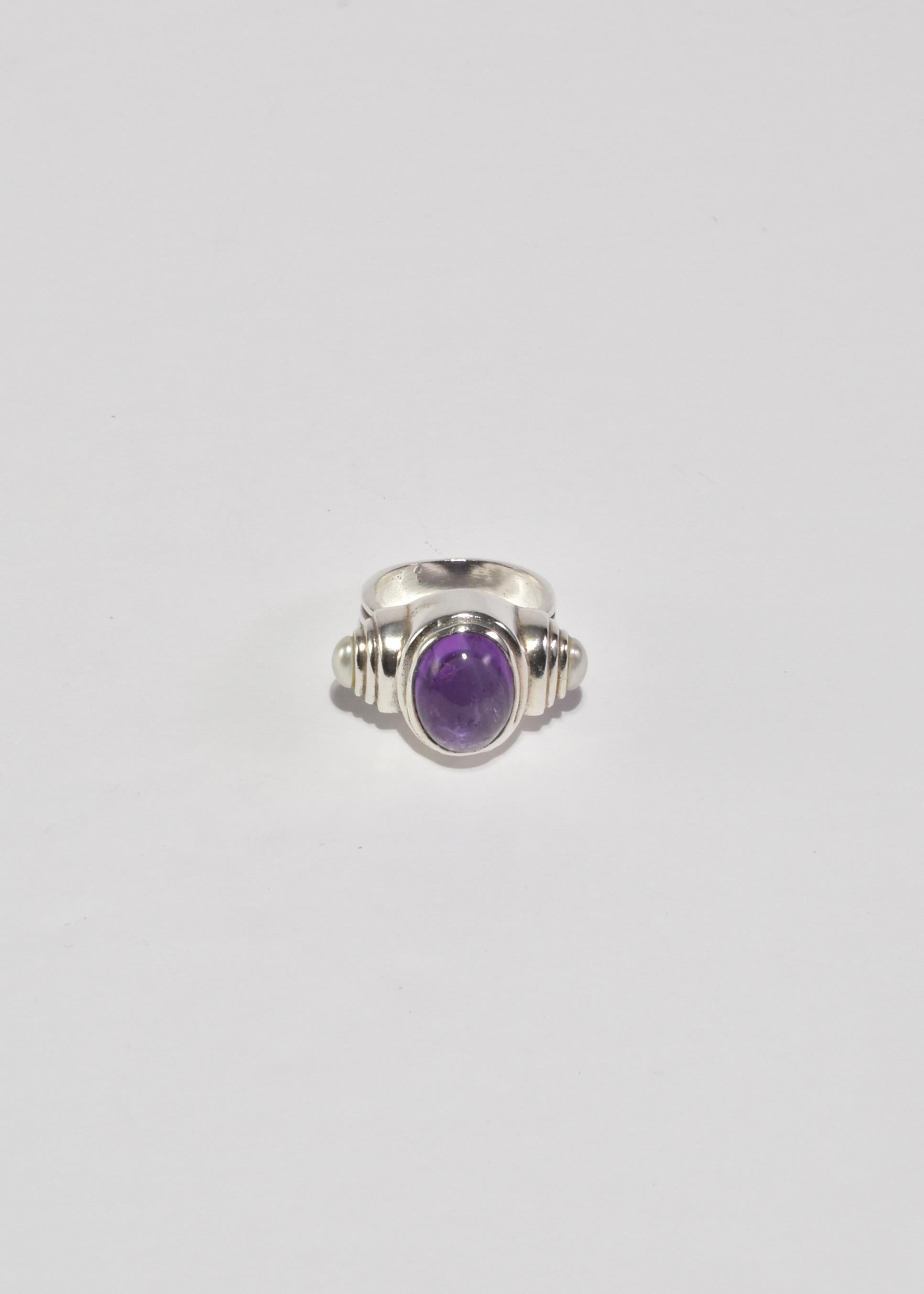 Cabochon Amethyst Pearl Ring For Sale