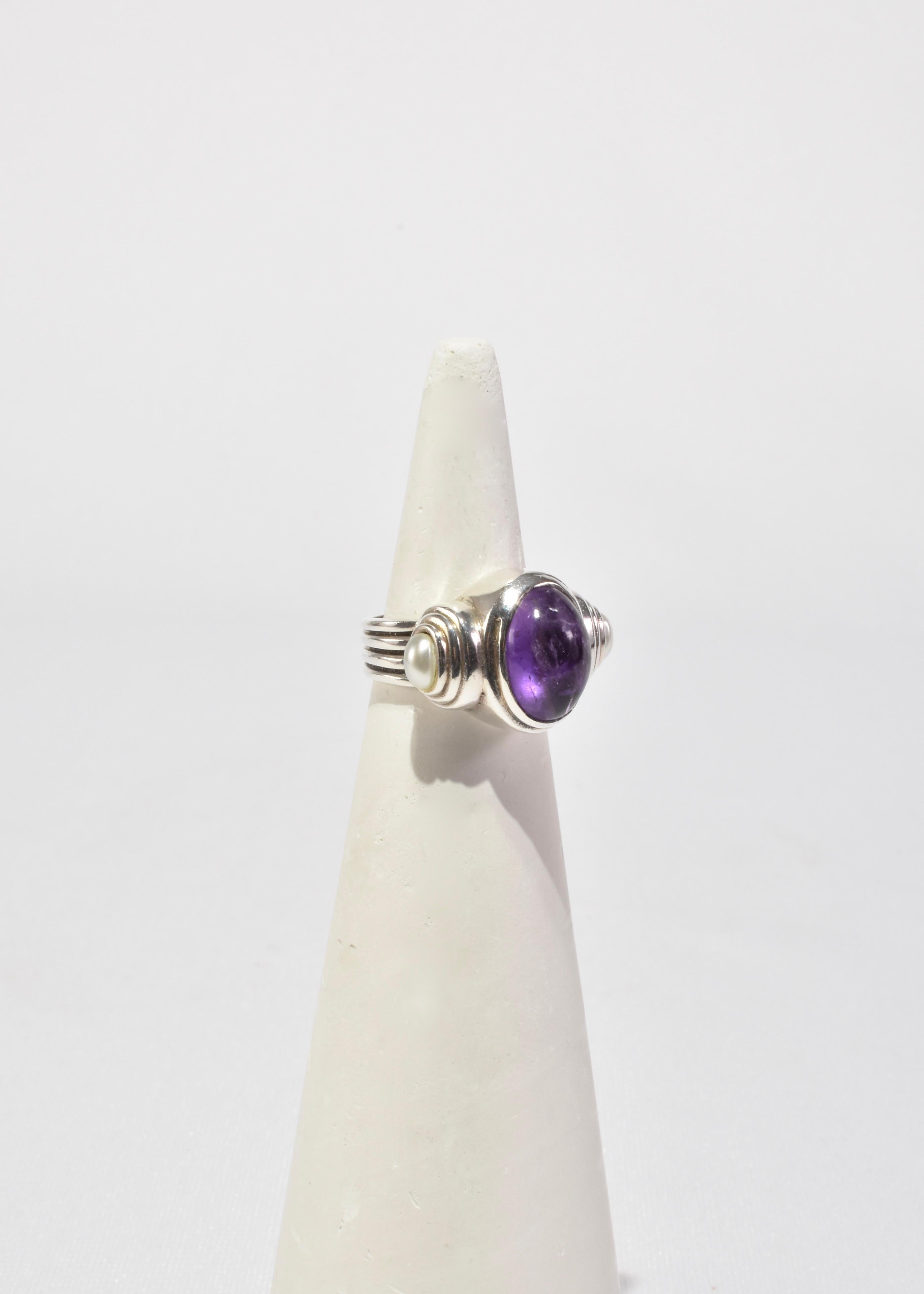Women's or Men's Amethyst Pearl Ring For Sale