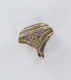 Amethyst Pearl Ring in 12 Karat Yellow Gold, Victorian