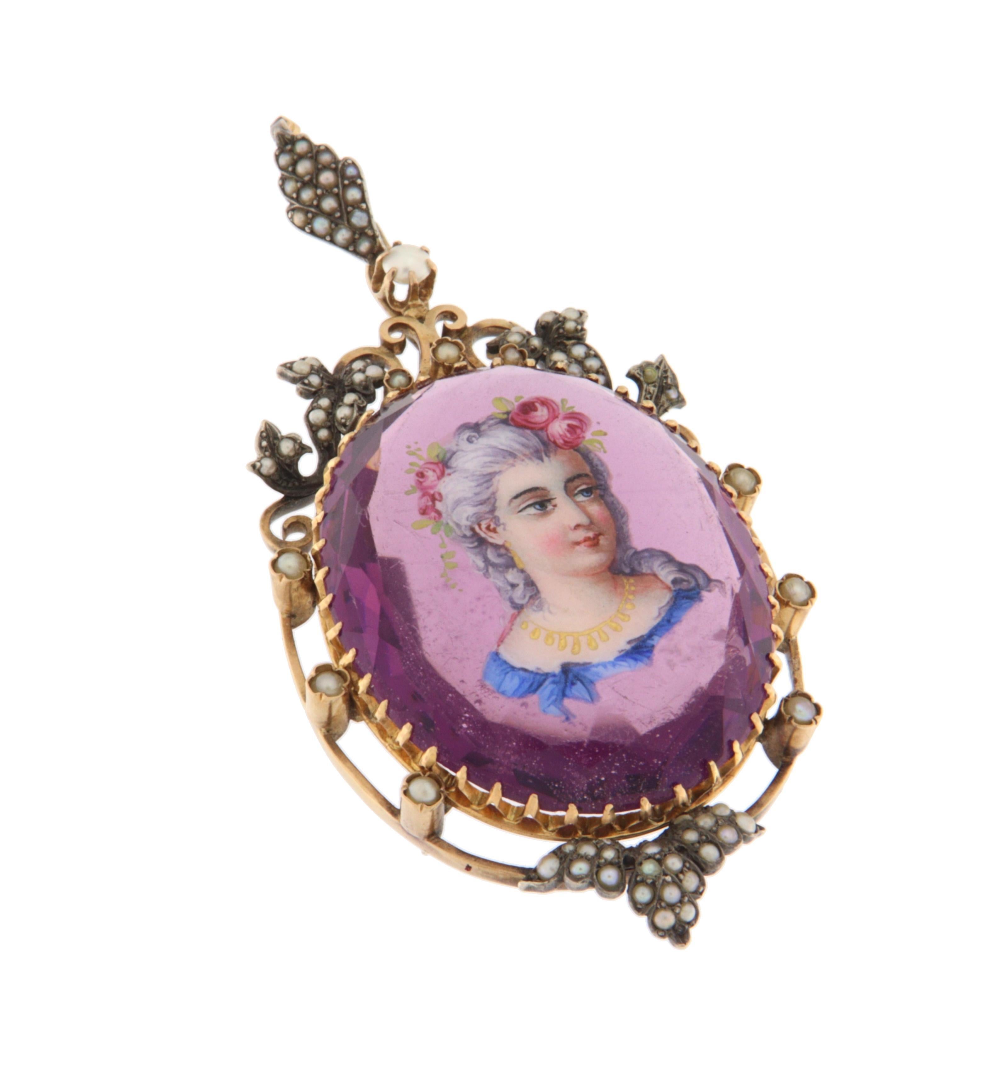 Amethyst Perlen 18 Karat Gelbgold Anhänger Halskette (Kunsthandwerker*in) im Angebot