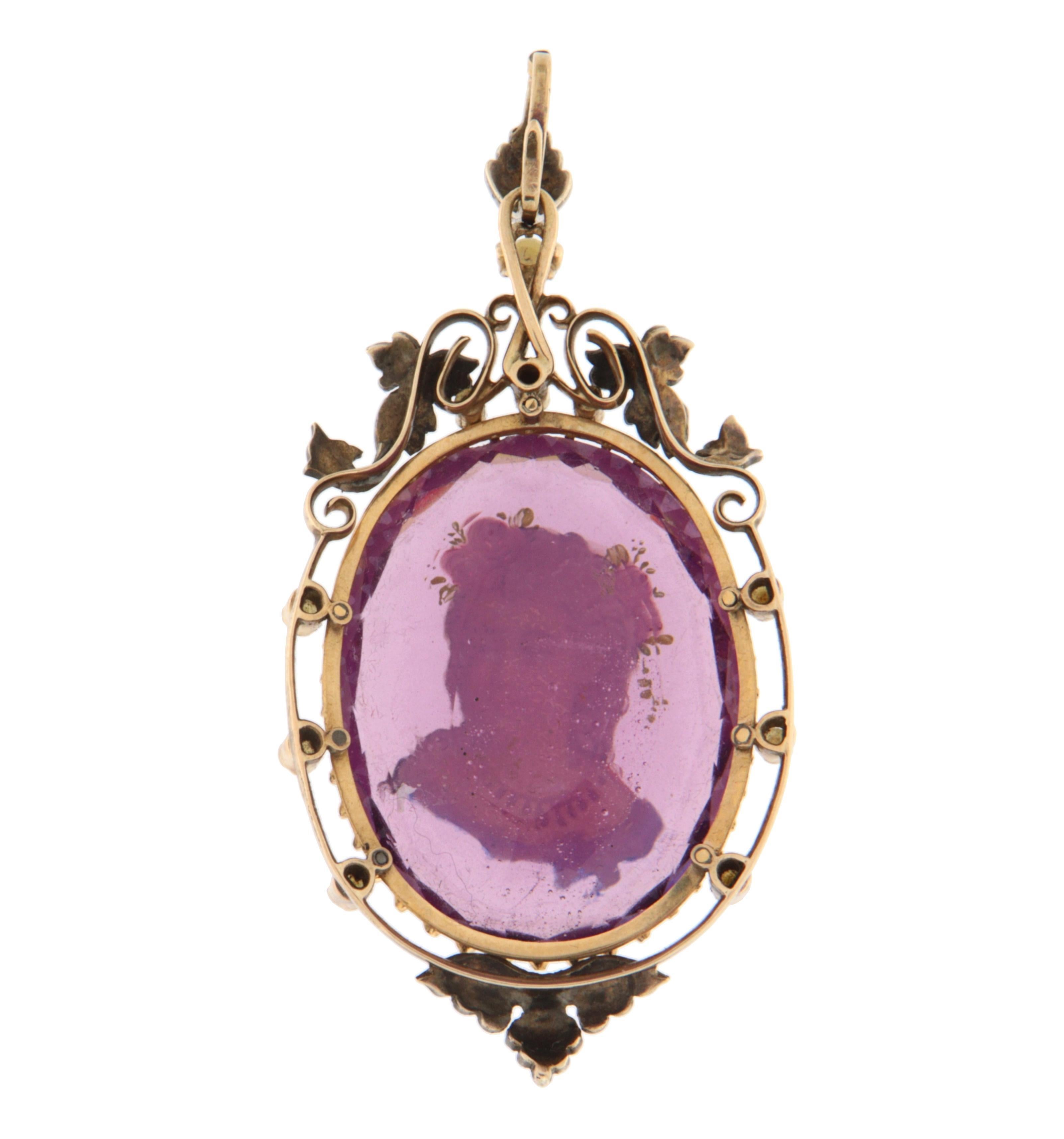 Amethyst Perlen 18 Karat Gelbgold Anhänger Halskette (Ovalschliff) im Angebot