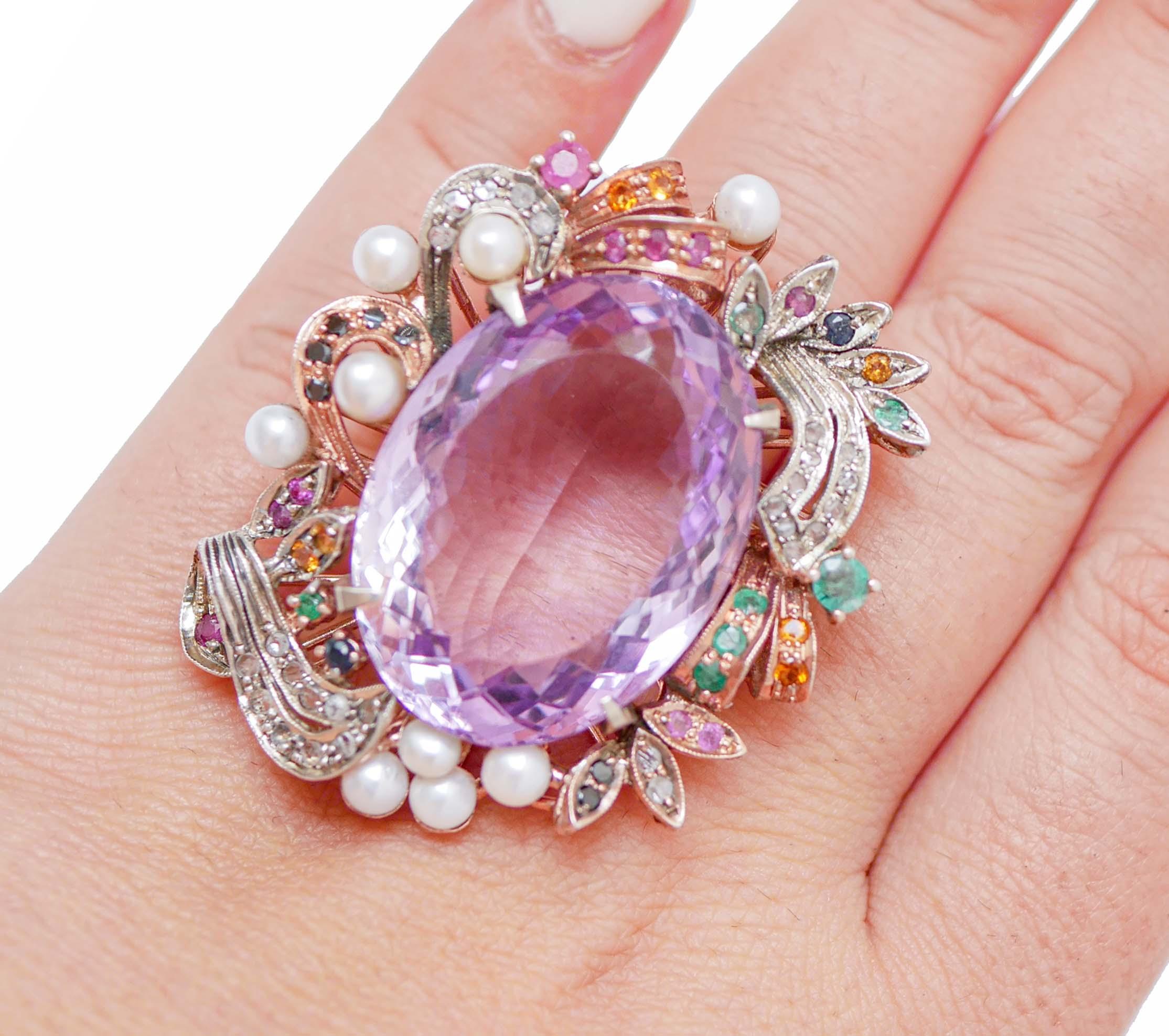 Mixed Cut Amethyst, Pearls, Stones, Rubies, Emeralds, Sapphires, Diamonds,  Ring. For Sale