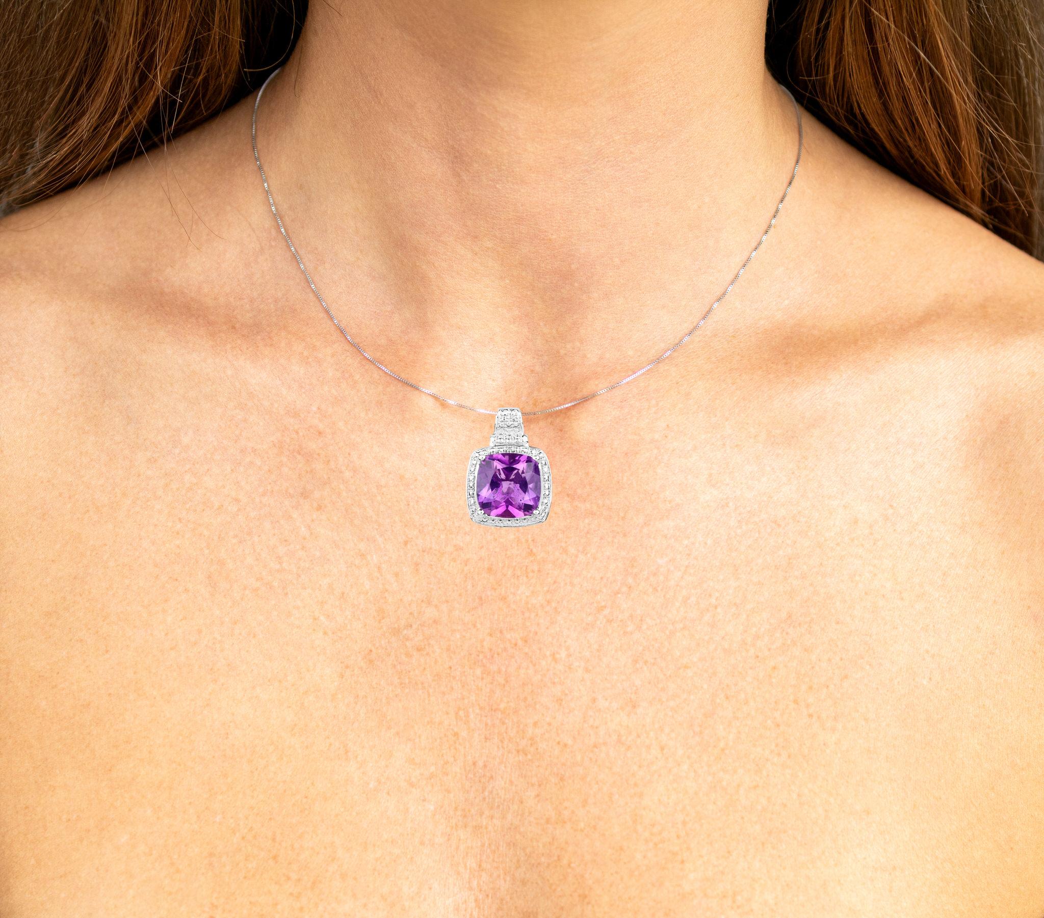 da uomo o donna Collana con ciondolo di ametista 5,8 carati A. Silver in vendita