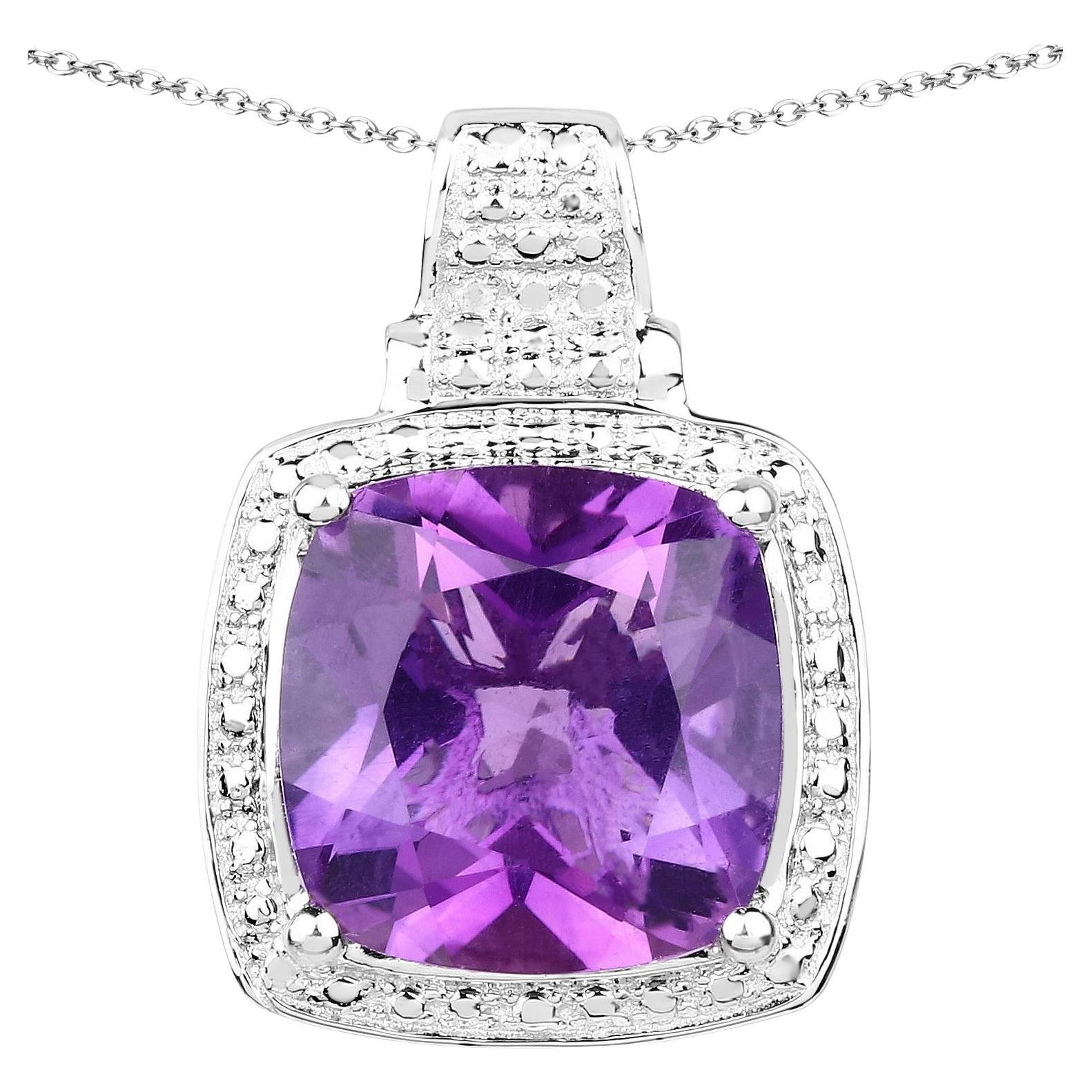 thumbnail image 2 of 925 Sterling Silver Amethyst & Zircon Pendant Necklace – 45cm Box Chain, Purple 2 of 5