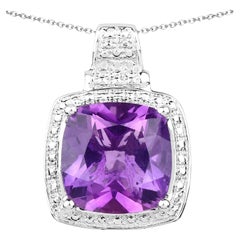 Amethyst Pendant Necklace 5.8 Carats Sterling Silver