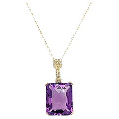 Amethyst and Diamond Pendant Necklace in Yellow Gold
