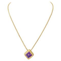 Amethyst Pendant Necklace with Center Gold Bead in 18k Yellow Gold