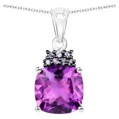 Amethyst Pendant Necklace With Tanzanites  6.1 Carats