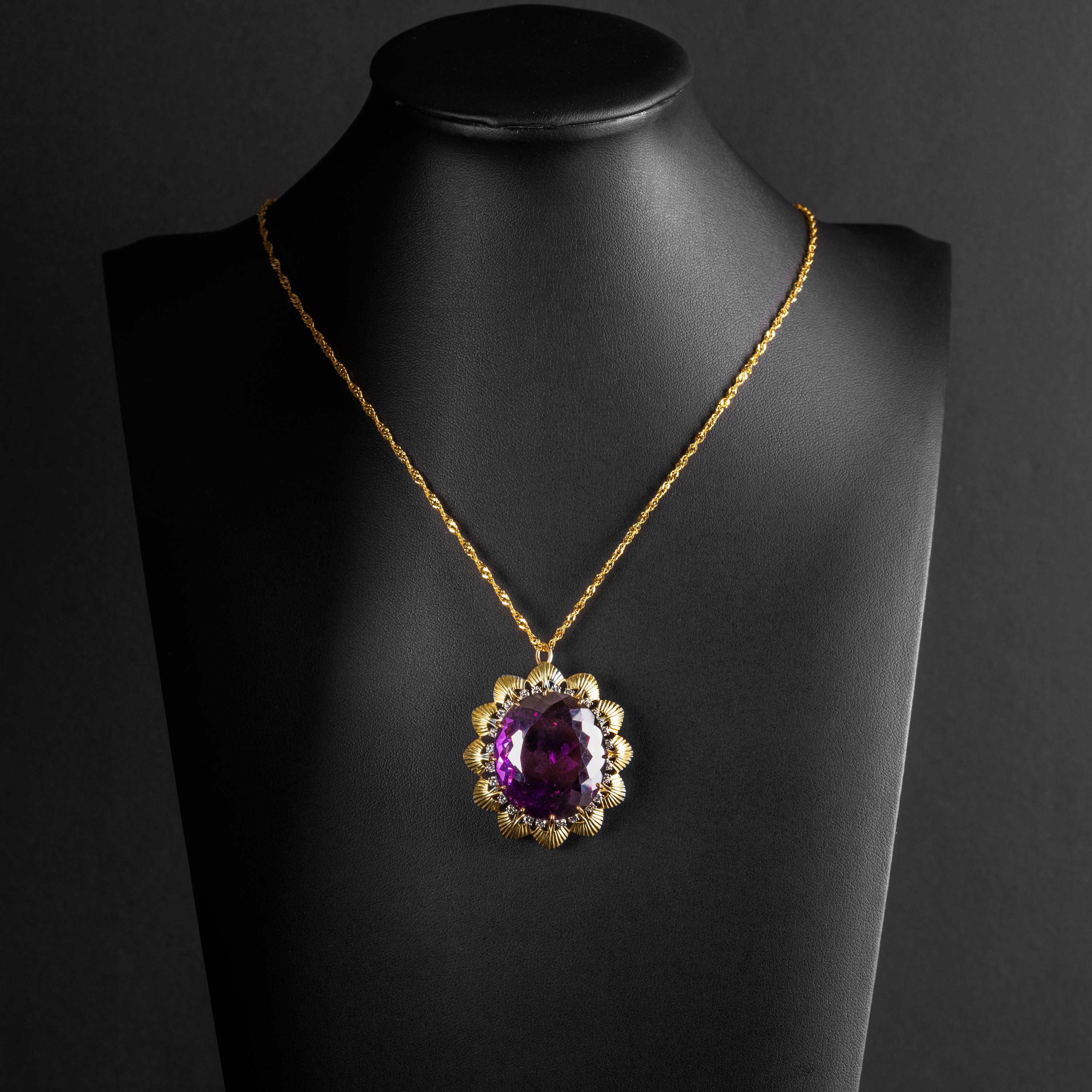 Huge Amethyst Pendant or Brooch with Diamonds 55 Carats In Excellent Condition In Southbury, CT