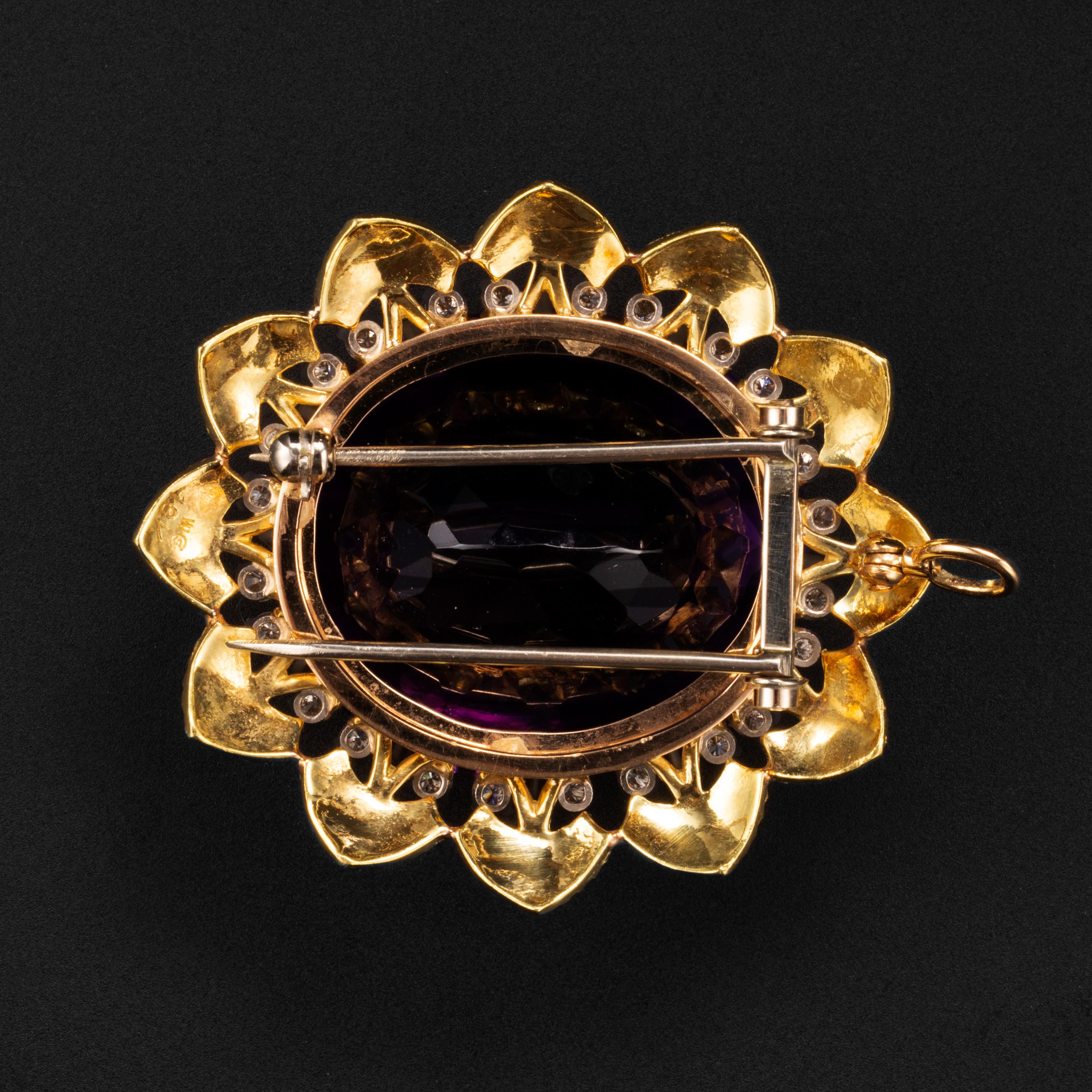 Großer Amethyst-Anhänger oder Brosche mit Diamanten 55 Karat 2