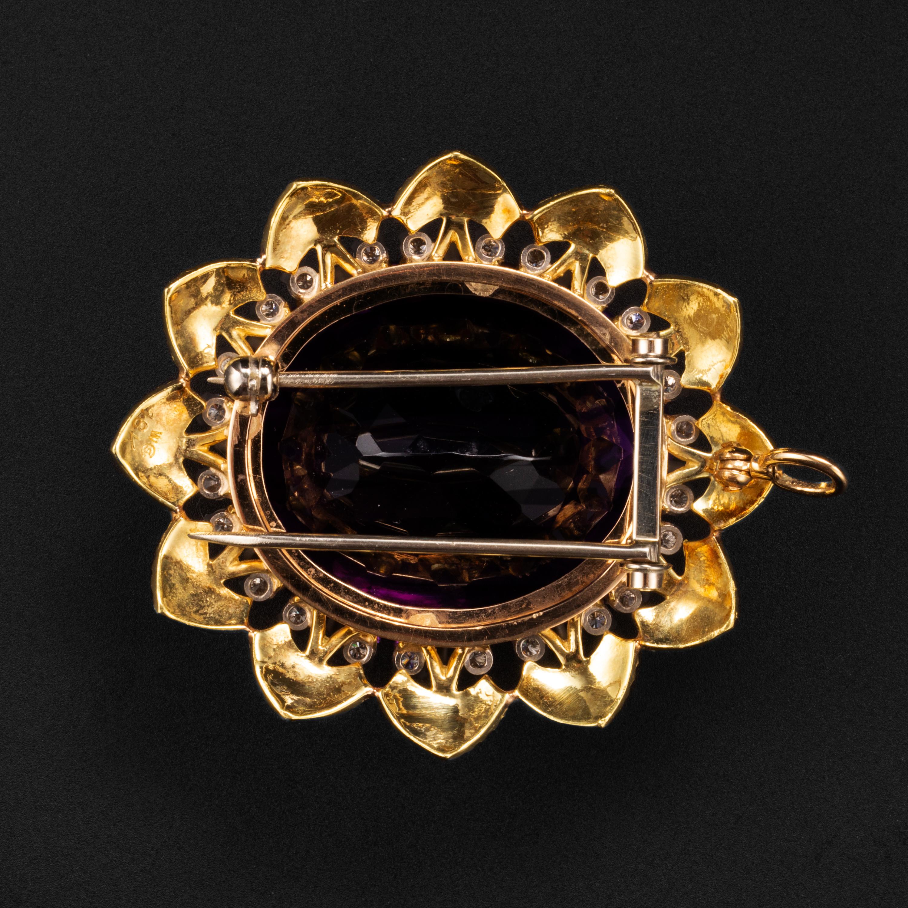 Huge Amethyst Pendant or Brooch with Diamonds 55 Carats 2