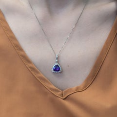 Amethyst Pendant with Natural Diamond Accents: Solid 14k Gold, Trillion 9mm