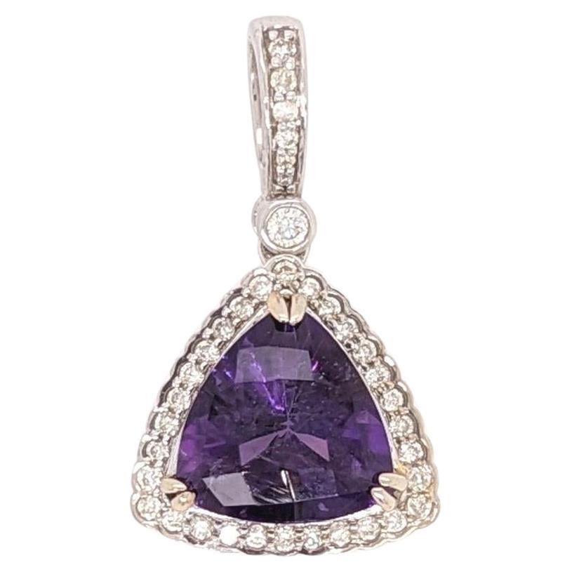 Amethyst Pendant with Natural Diamond Accents: Solid 14k Gold, Trillion 9mm