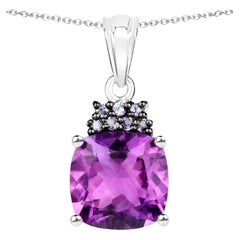 Amethyst Pendant With Natural Tanzanite 6.08 Carats Sterling Silver