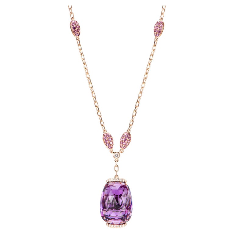 Amethyst , Pink Rhodolite and Rose Quartz Pendant