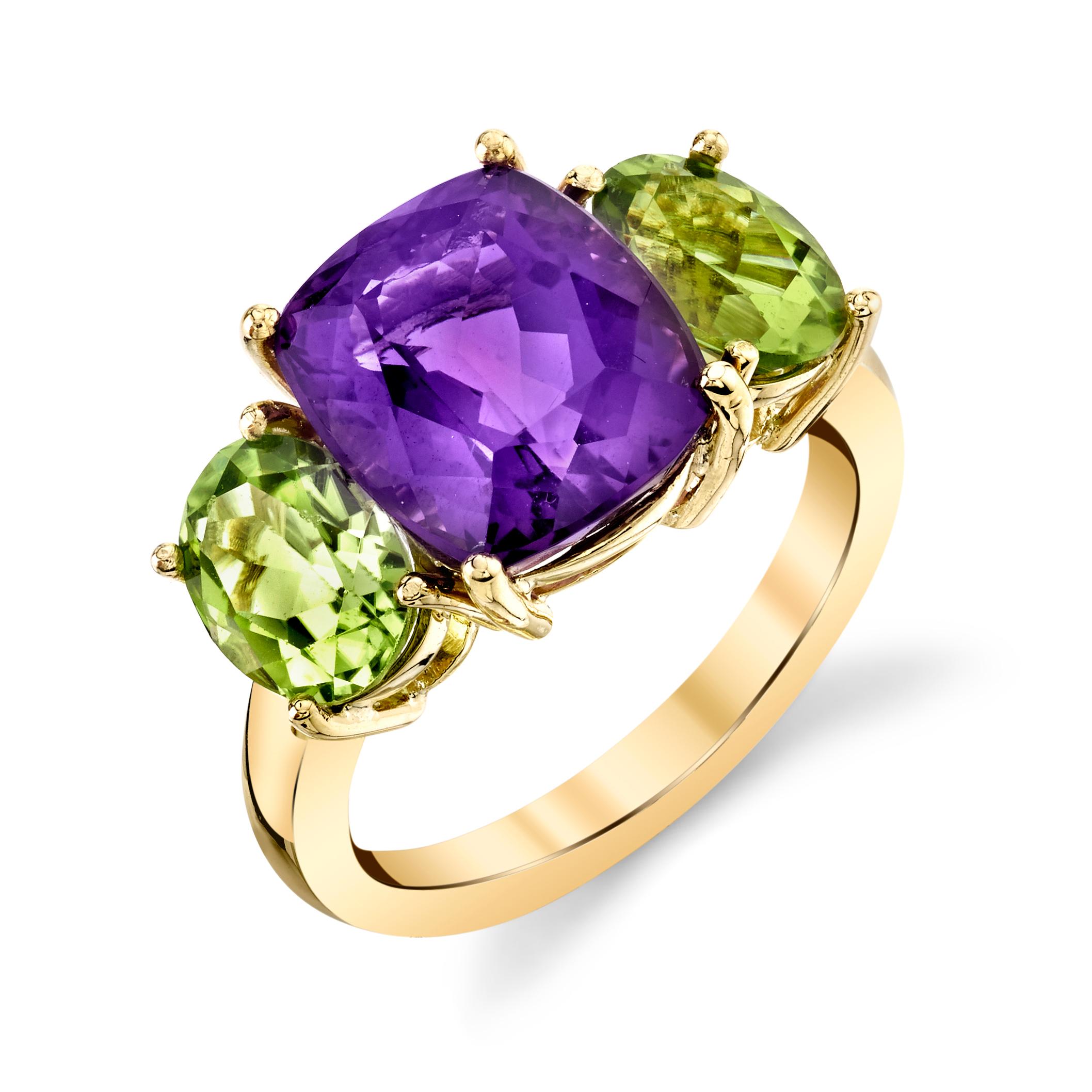  10 Carat Amethyst Drop Necklace with Peridot in 18k Yellow Gold For Sale 3