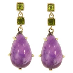 Amethyst Peridot 9 Karat White Gold Drop Earrings Handcrafted in Italy