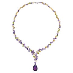 Amethyst, Peridot and Citrine Topaz Necklace set in White Gold