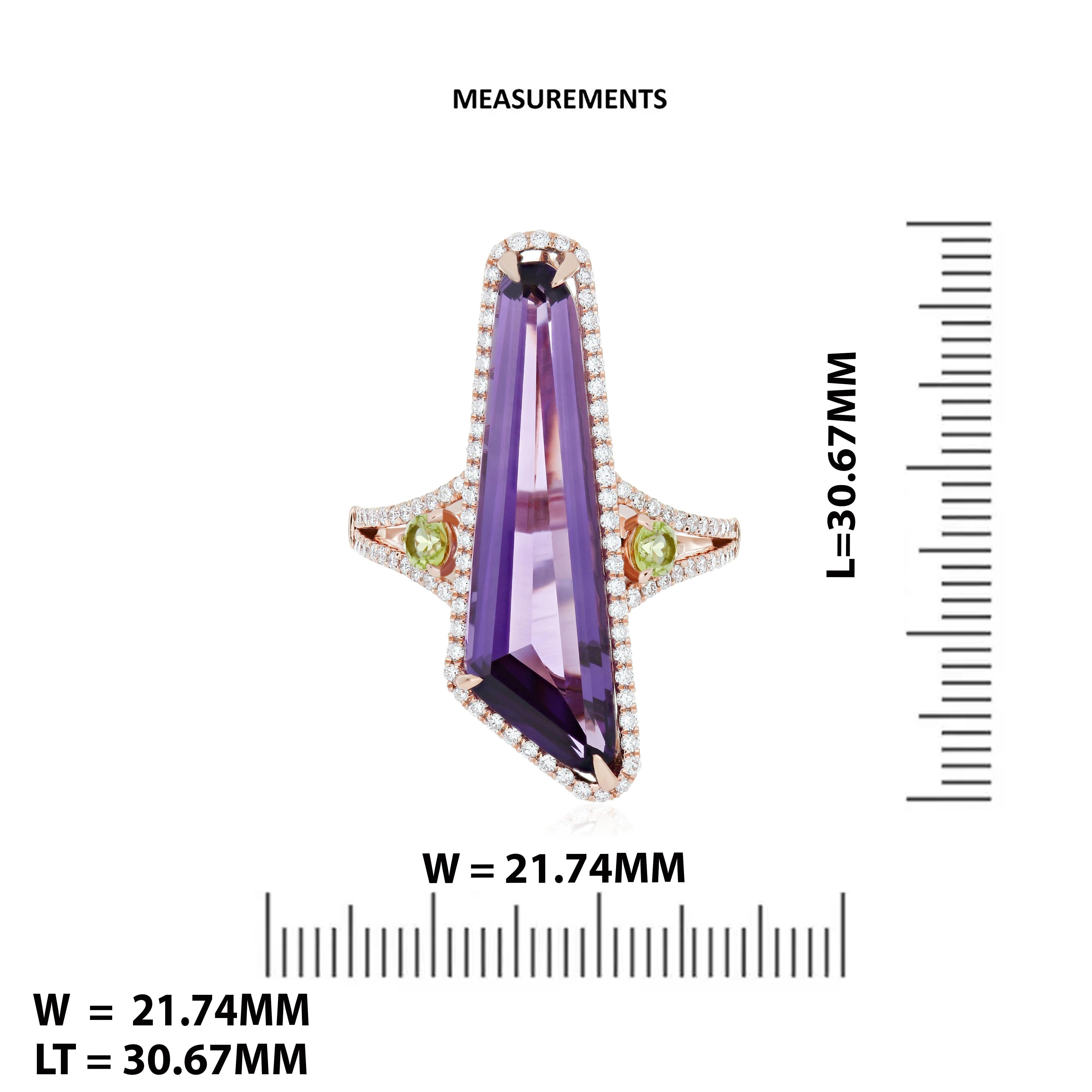 For Sale:  Amethyst, Peridot and Diamond 14k Rose Gold HandCraft Ring 4