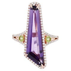 Anello artigianale in oro rosa 14k con ametista, peridoto e diamante