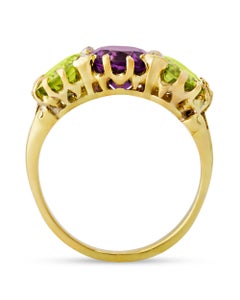 Amethyst, Peridot and Diamond Suffragette Ring, 1.75 Carat