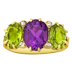 Antique Amethyst, Peridot and Diamond Suffragette Ring, 1.75 Carat