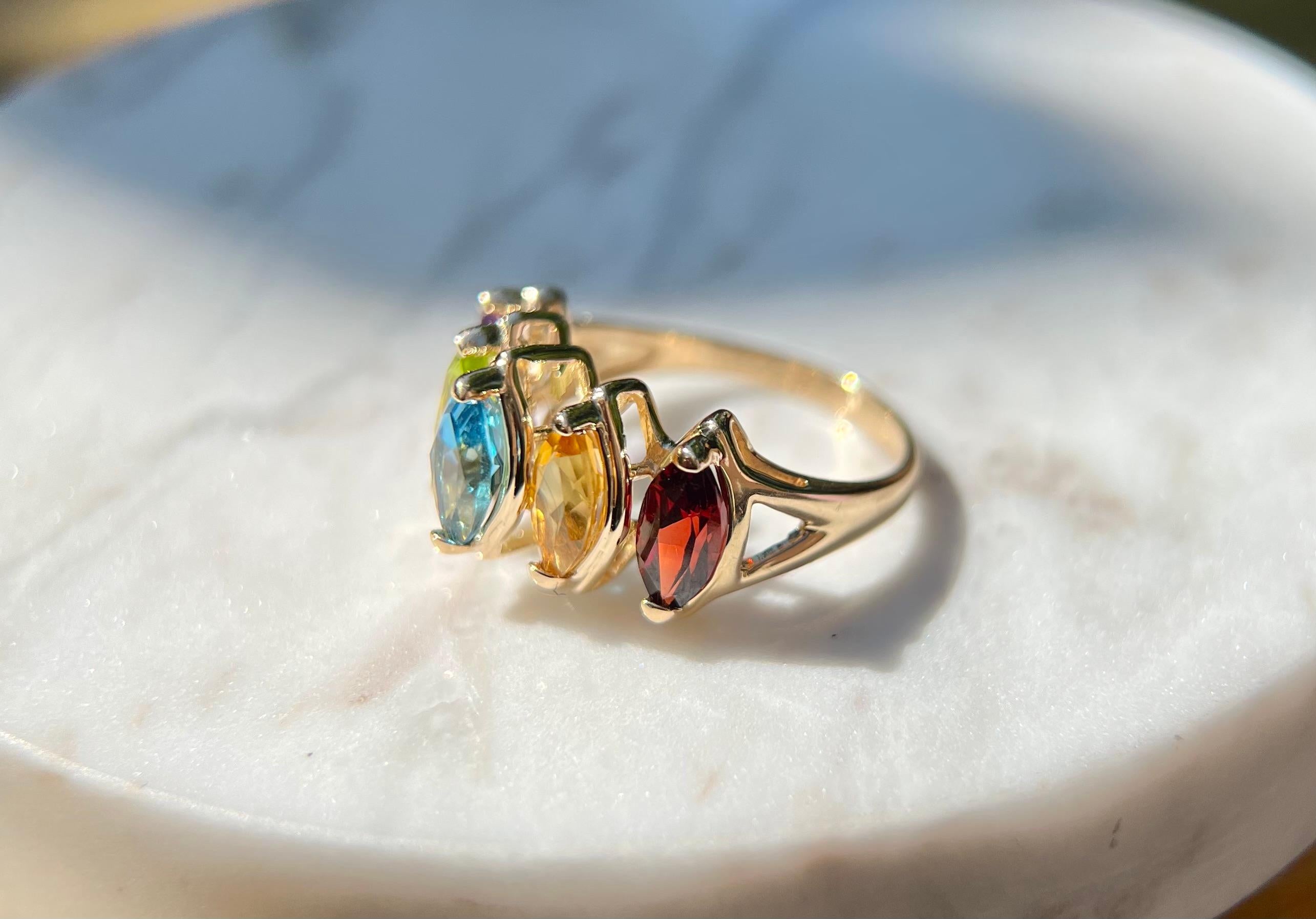 blue topaz and garnet ring