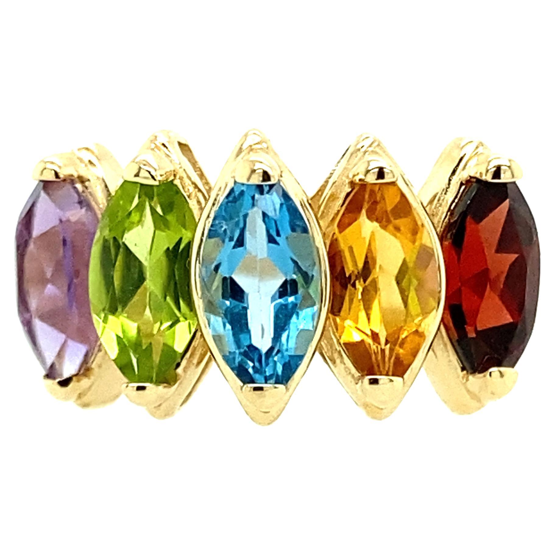 Amethyst, Peridot, Blue Topaz, Citrine and Garnet Ring in 14 Karat Gold