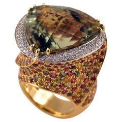 Amethyst Peridot Citrine and Diamond 18K Gold Ring Tony Duquette Fine Jewelry