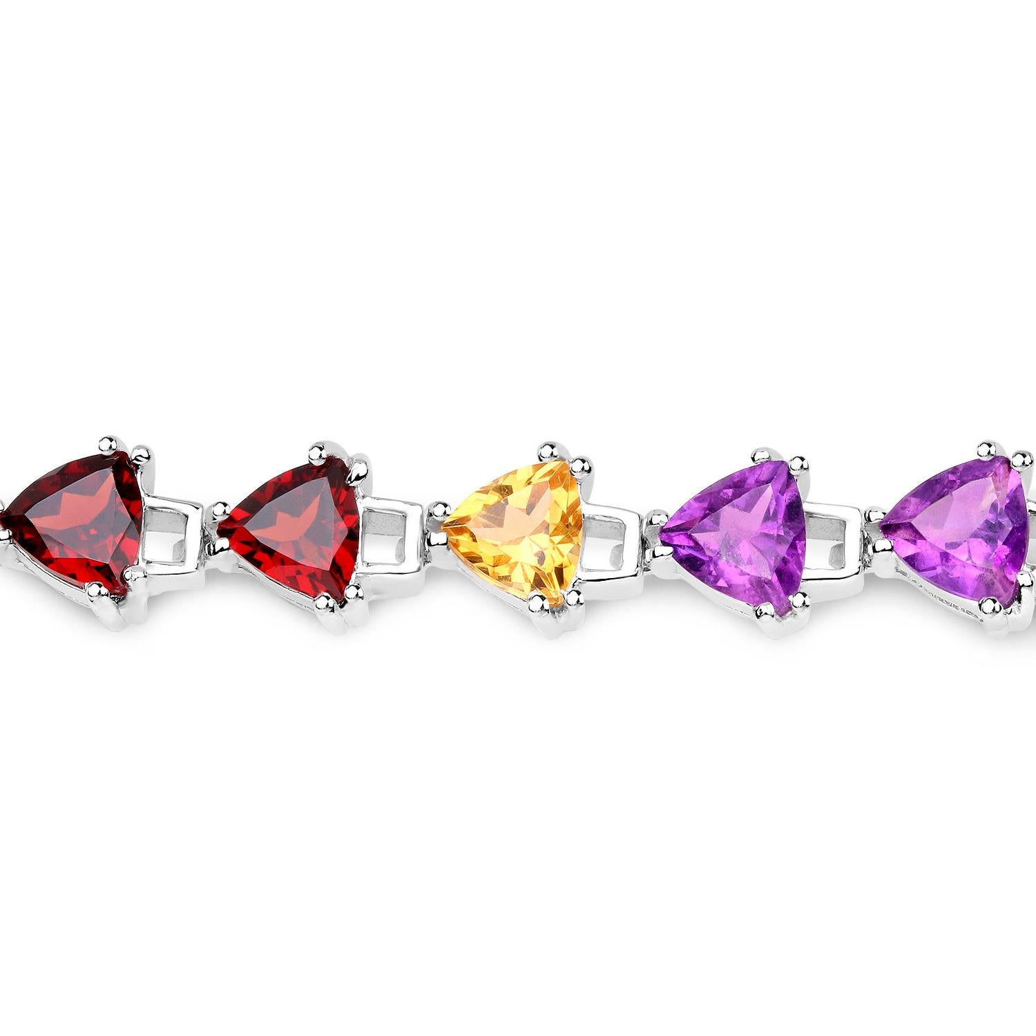 Contemporain Bracelet Améthyste Péridot Citrine Grenat 10.2 Carats 14K Argent Plaqué Or en vente