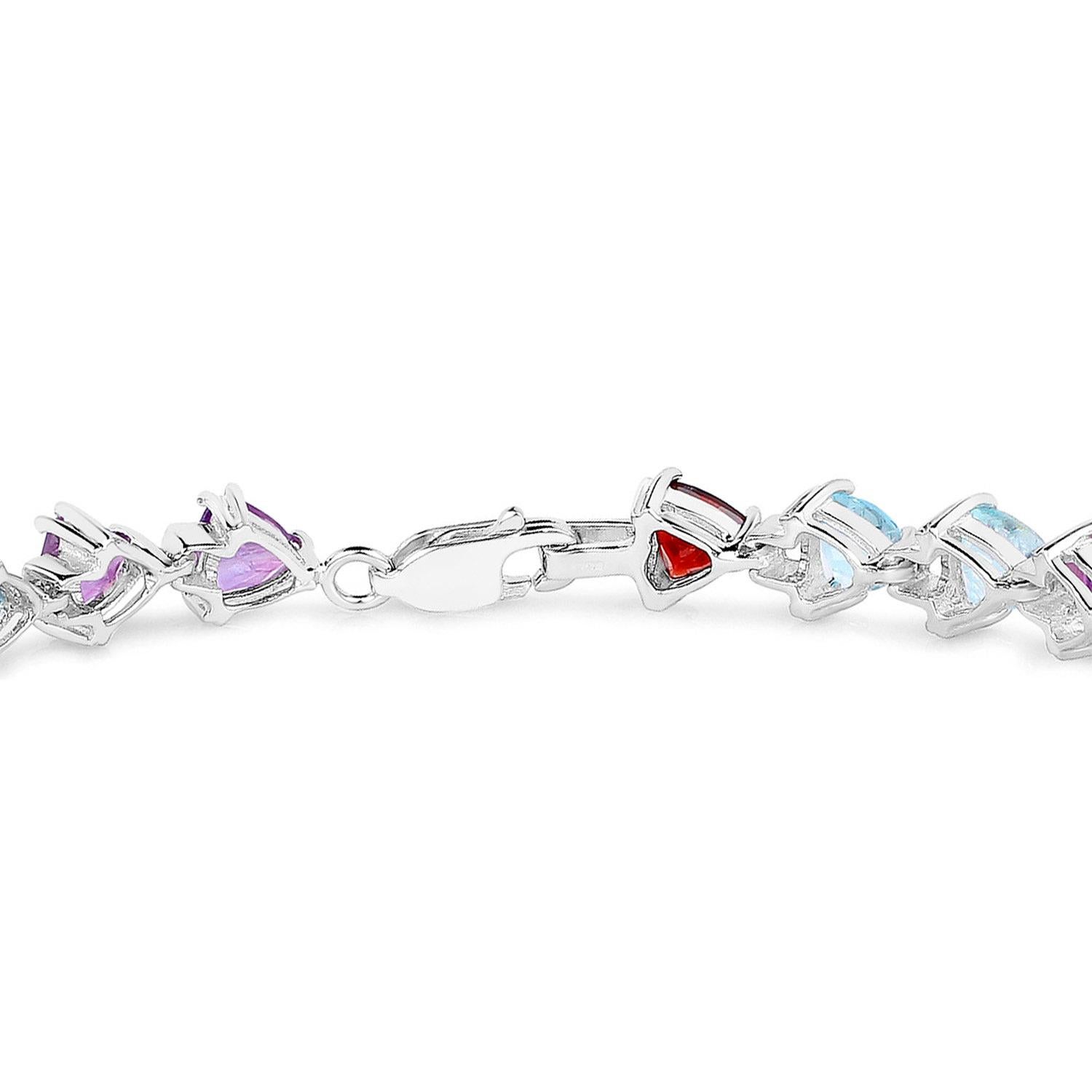 Taille trillion Bracelet Améthyste Péridot Citrine Grenat 10.2 Carats 14K Argent Plaqué Or en vente