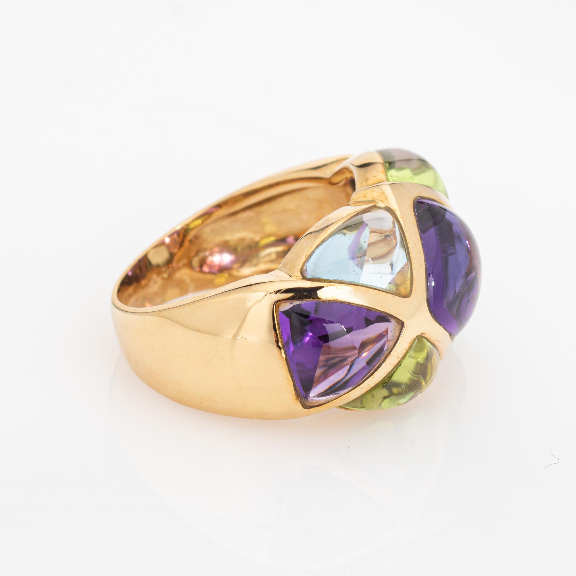 Modern Amethyst Peridot Ring Harlequin Band Estate 18k Yellow Gold Sz 6 Cabochon Cut For Sale